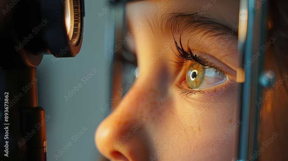 Poster examination of the child using a slit lamp. microscope and focused light source. a device for high-p