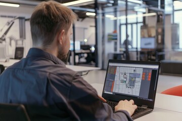 Employee Participating in Virtual Safety Training on Laptop with Detailed Real-Time Graphics