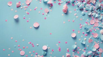 Blue Background With Confetti and Ribbon