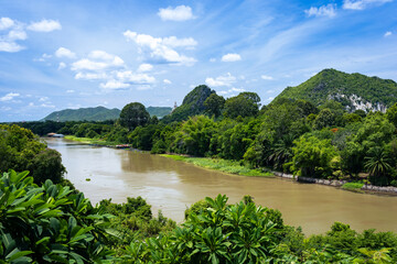 Beautiful natural scenery of river in Kanchanaburi province, Thailand.