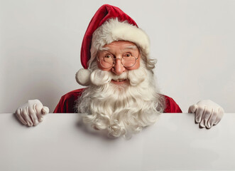 Naklejka premium Santa Claus Peeking Over White Background