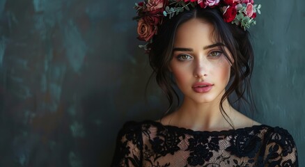 Fototapeta premium Woman With Flower Crown Looking at Camera