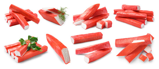 Tasty crab sticks isolated on white, set © New Africa