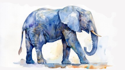 Watercolour standing elephant clipart illustration on white background