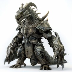 Fototapeta premium A massive dragon clad in heavy battle armor, fierce and powerful, armor with intricate designs