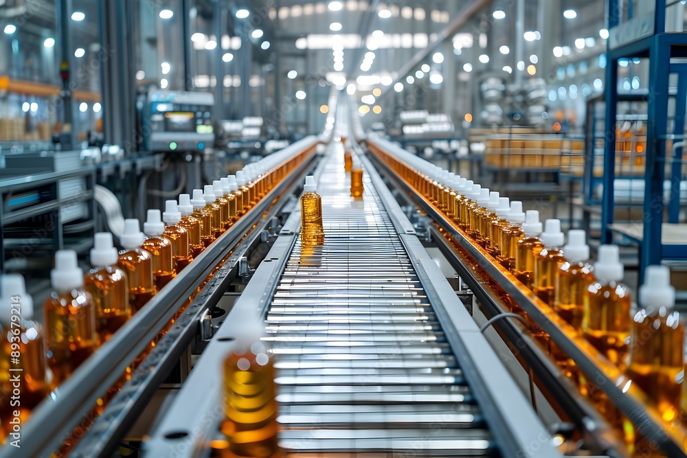 Poster automated production lines efficiently producing consumer goods in a modern factory