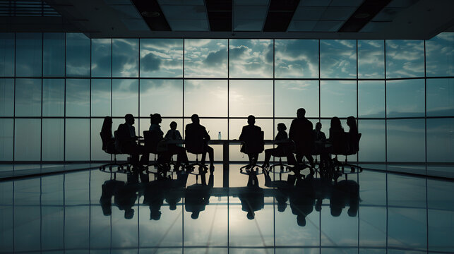 junta de negocios en la oficina moderna y minimalista con un ventanal grande junta corporativa con estrategias para negocios