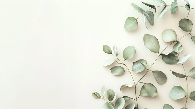 fondo liso de ramas de eucalipto como decoracion para invitacion de boda con espacio para copiar composici&oacute;n y creatividad