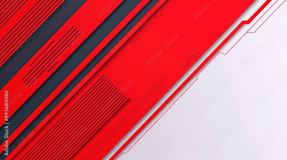 Poster modern abstract background with red and black diagonal lines on a white surface, creating a dynamic 