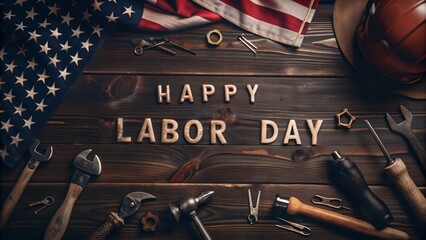 Happy Labor day. Text and Labour tools, Happy Labor Day, Labor Day celebration, Labor Day holiday