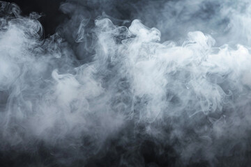 A mysterious and ethereal scene of swirling white smoke against a dark background, perfect for abstract or atmospheric concepts with copy space.