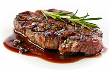 Beef grilled roast steak with sauce isolated on white background  
