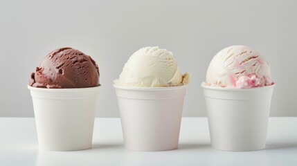 Mockup. Berry, vanilla and chocolate soft serve ice cream, in a collection of empty paper cup packaging templates with isolated background