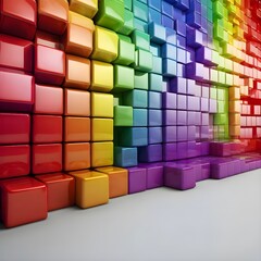 Rainbow of colorful blocks abstract background - 3d render Gerenative AI