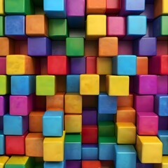 Rainbow of colorful blocks abstract background - 3d render Gerenative AI