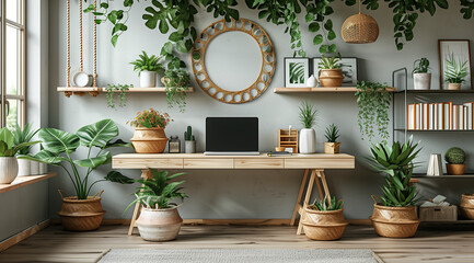 Modern Scandinavian Workspace with Light Wood and Neutral Tones for Productivity and Serenity