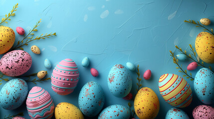 Colorful Easter Eggs on Blue Background