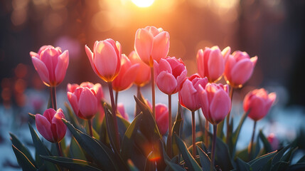 Close-up of Pink Tulips in the morning Spring
