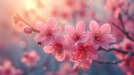 Spring design of blossoming fruit trees with beautiful branches of flowers. spring summer background with bright beautiful flowers