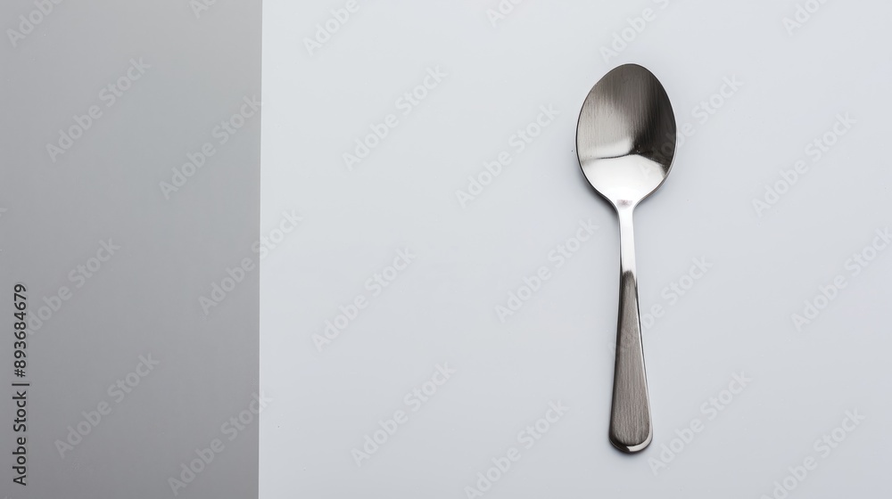 Poster close up of a teaspoon on a white and gray background with space for text