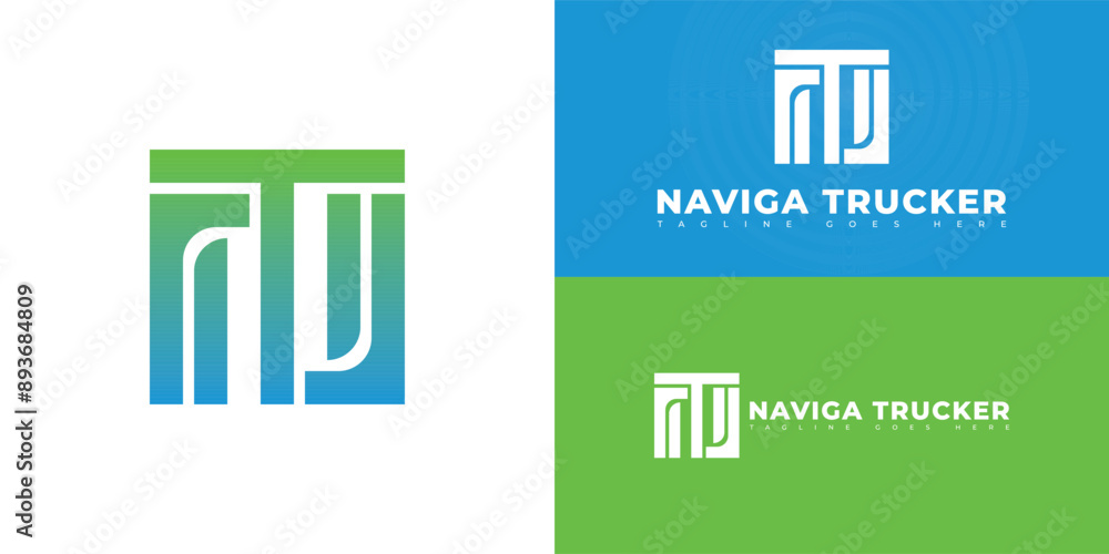 Aufkleber abstract square initial letter nt or tn in blue-green color isolated on multiple background colors. 