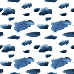 Seamless pattern with watercolor paint splashes isolated on white. Abstract art for modern design projects