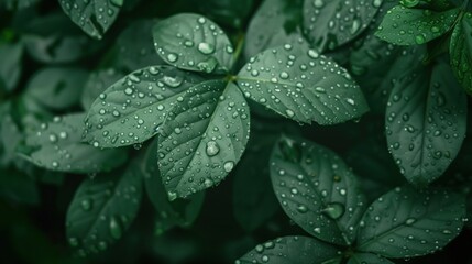 Water on leaf top. Rain on leaf of plant. watering the plant.
