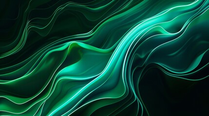 Obraz premium image features an abstract green wave pattern set against a dark background. The flowing lines create a dynamic and energetic visual, evoking a sense of motion and fluidity