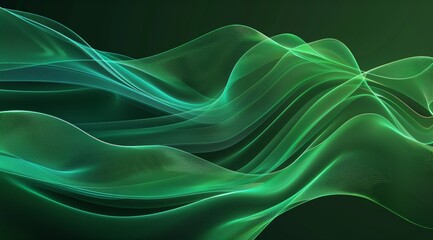 Obraz premium image features an abstract green wave pattern set against a dark background. The flowing lines create a dynamic and energetic visual, evoking a sense of motion and fluidity