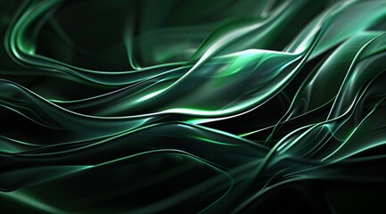 Obraz premium image features an abstract green wave pattern set against a dark background. The flowing lines create a dynamic and energetic visual, evoking a sense of motion and fluidity