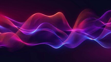 Obraz premium displays a vivid abstract background featuring flowing, neon-colored waves of pink, purple, and blue, set against a dark backdrop. The swirling lines create a sense of movement and energy
