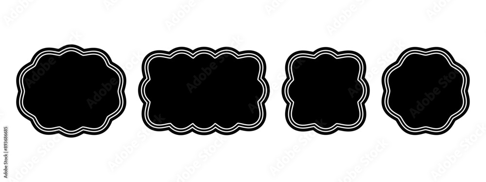 Wall mural set of oval, rectangle, square and circle shapes with wavy edges. geometric forms with wiggly border