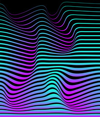Lines wave style poster graphic design background. Bright neon gradient colors line isolated on black.