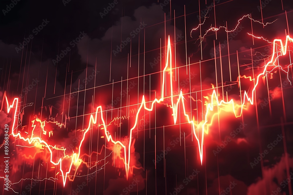 Aufkleber red glowing stock market chart with lightning effect