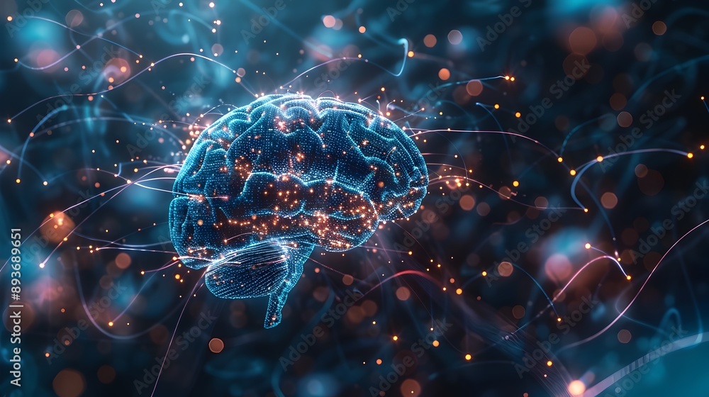 Aufkleber illuminated digital brain with intricate neural network connections intelligence cyber background co