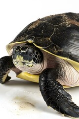 Black and Yellow Turtle on White Background
