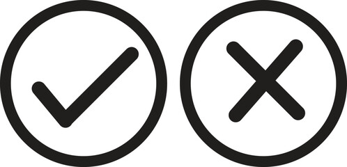 Checkmark / check, x or approve & deny line art vector icon for apps and websites, EPS10. Vector
