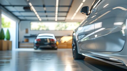 Sleek and Organized Modern Garage Interior with Parked Vehicle