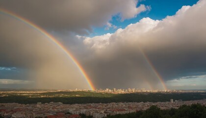 Rainbow in the sky over the city