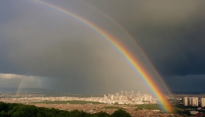 Rainbow in the sky over the city