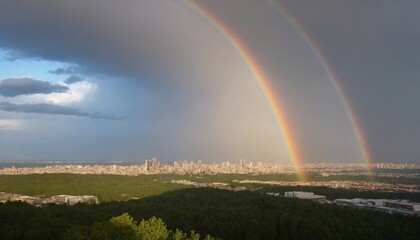 Naklejka premium Rainbow in the sky over the city