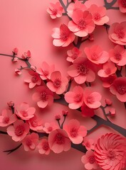 Fototapeta premium Pink paper flowers on a pink background
