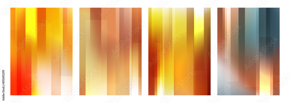 Poster Autumn colors. Defocused bright colored abstract backgrounds with vertical dynamic lines. Blurred vibrant color gradients for Fall season creative graphic design. Vector illustration.