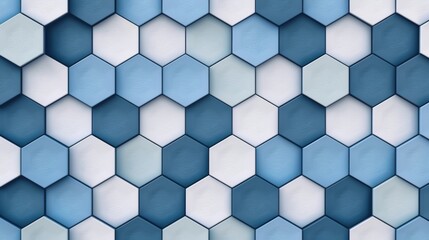 A blue and white patterned wall with blue and white hexagons
