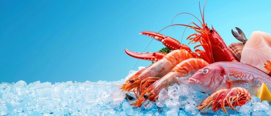 Seafood Medley, Fresh assortment of seafood on ice, Culinary Delight