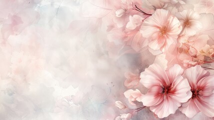 Soft pastel floral background with delicate pink flowers, creating a romantic and elegant design for wedding invitations or greeting cards.