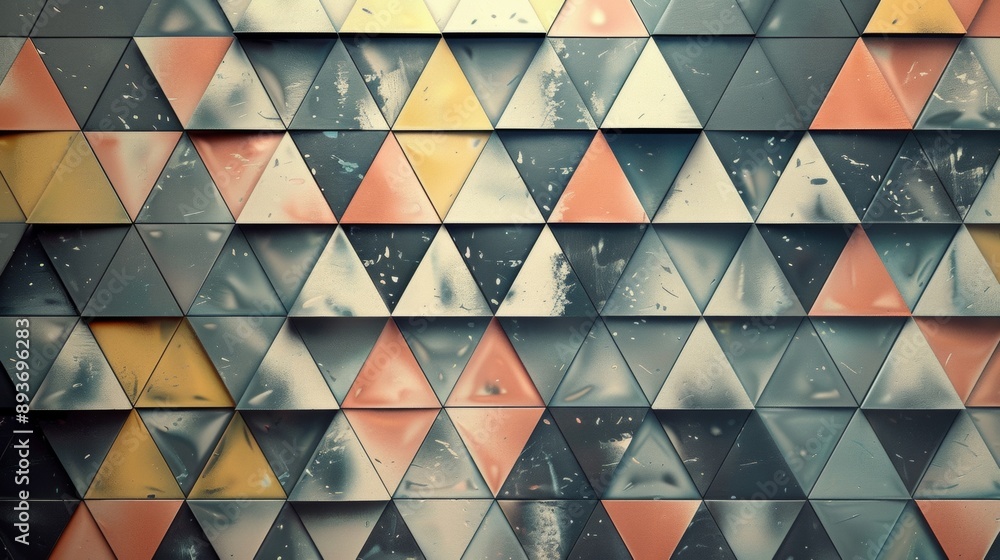 Poster a colorful wall with triangles of different sizes and colors