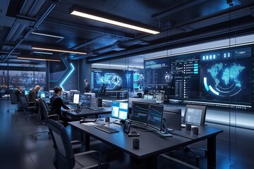 Futuristic Control Room with People Monitoring Data