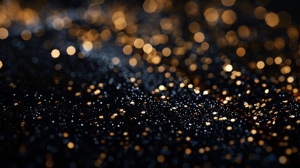 A blurry image of a black and gold background with many small dots