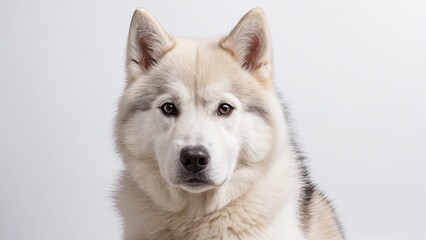 Fototapeta premium White alaskan malamute dog on grey background